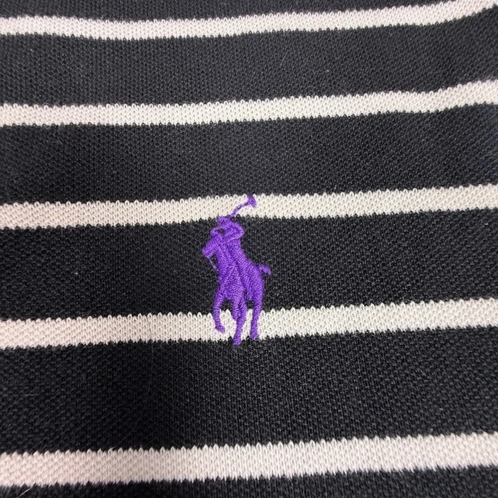Polo Ralph Lauren Polo Shirt Mens L Black White Striped Purple Pony Stretch Mesh